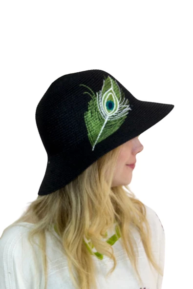 Tüy Desenli Kadın Şapka 1902 - Resim 3