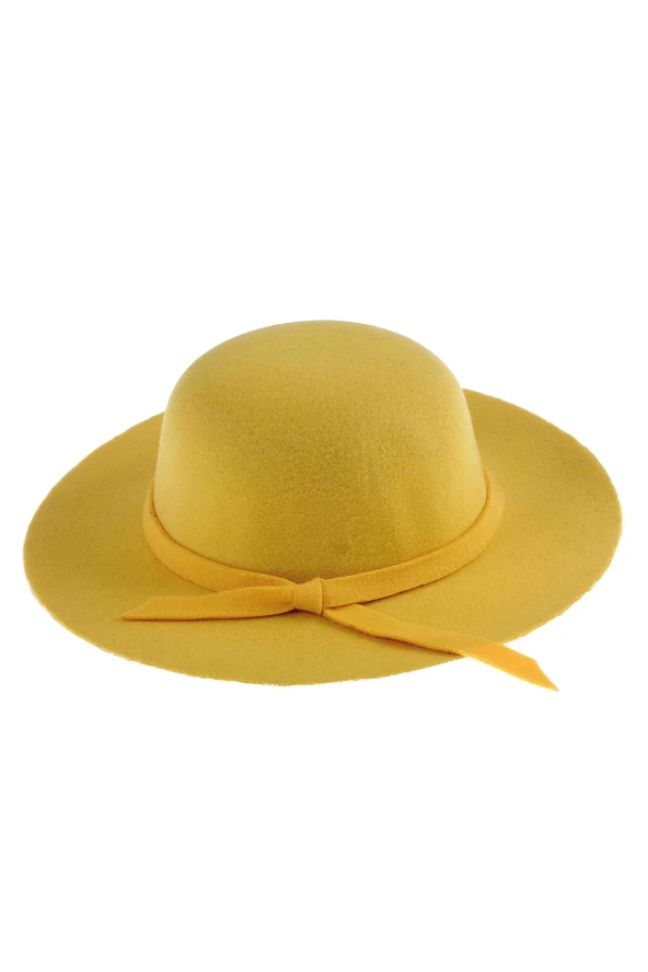 Kız Çocuk Geniş Kenarlı Kaşe Şapka Sarı 7168
