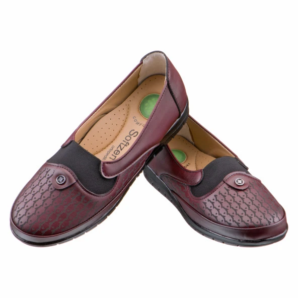 Bordo Siyah Lazer İşlemeli Kadın Ayakkabı