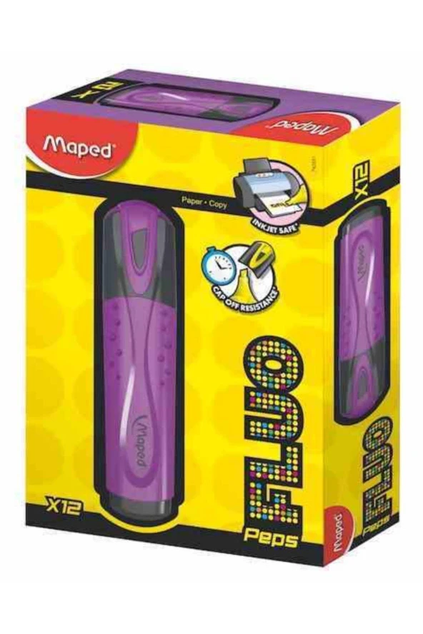 Maped Fluo Pep's Fosforlu İşaret Kalemi Mor Fosforlu Kalem (12 Li Paket)