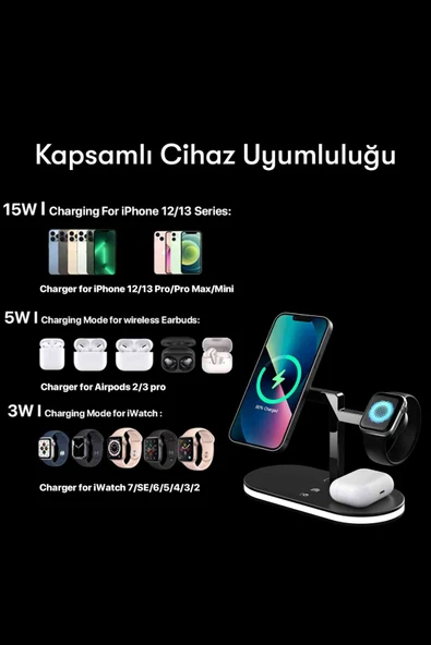Fuchsia YM-UD23 5in1 Kablosuz Şarj Standı Ledli Wireless Charger - 8