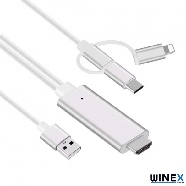Winex 3in1 Arsky Micro, Type-C, Lightning to 4K Hdmi Hdtv Dönüştürücü - 4