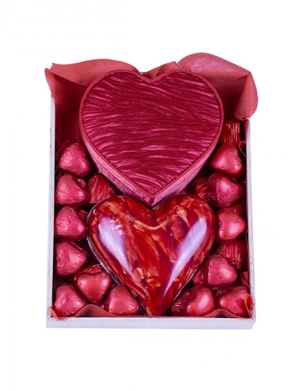 Sevgililer Günü Ayıcıklı Ahşap Kutu Kalp Çikolata