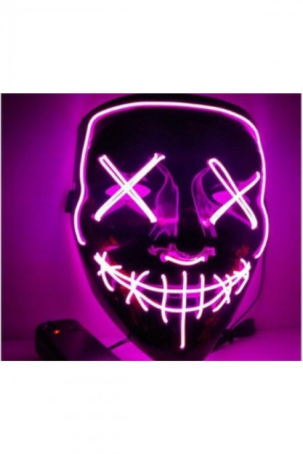 Hallowen Led Işıklı Neon Maske 3 Modlu Parti Eğlence Maskesi Mor