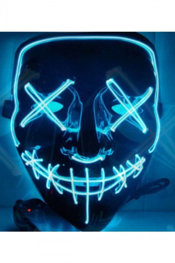 Led Işıklı Neon Maske 3 Modlu Parti Eğlence Maskesi Mavi