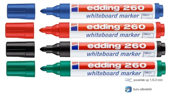 Edding 260 Beyaz Yazı Tahtası Kalemi 4 Renk Set
