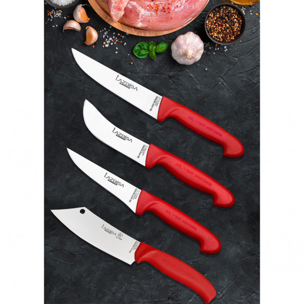 Lazbisa Silver Mutfak Bıçak Seti Günlük Kullanım 4 Parça Et Ekmek Şef Sebze Meyve Soğan Börek Bıçağı