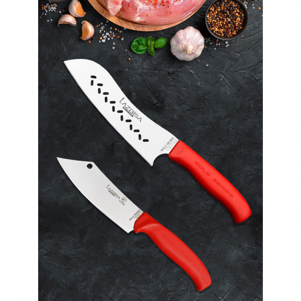Lazbisa Gold Pro Mutfak Bıçak Seti Günlük Kullanım 2 Parça Et Ekmek Şef Sebze Meyve Soğan Börek Bıçağı