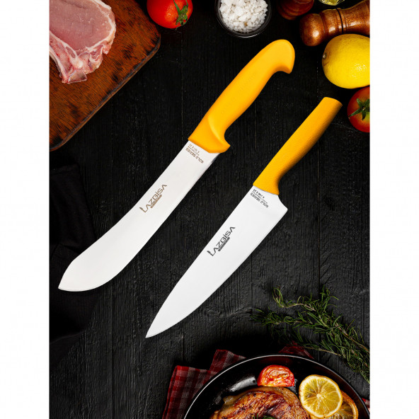 Lazbisa Gold Profesyonel Mutfak Bıçak Seti 2 Parça Et Ekmek Şef Sebze Meyve Soğan Börek Doğrama Bıçağı