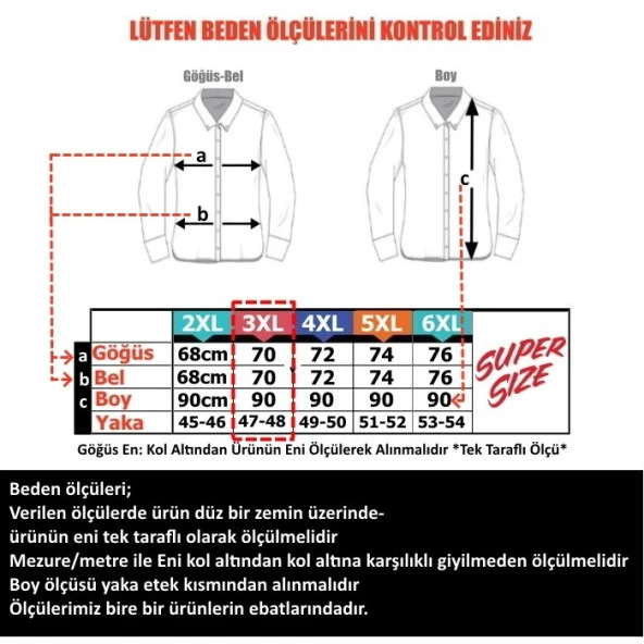 Büyük Beden BATTAL BOY Mevsimlik Klasik Gömlek Uzun Kol - 4