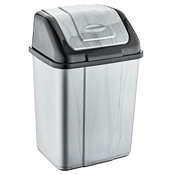 Plastik Sallanır Kapak Çöp Kovası Kutusu -Gri Gövde / Siyah Kapak - 35 Litre - 53 x 35 x 28 Cm.