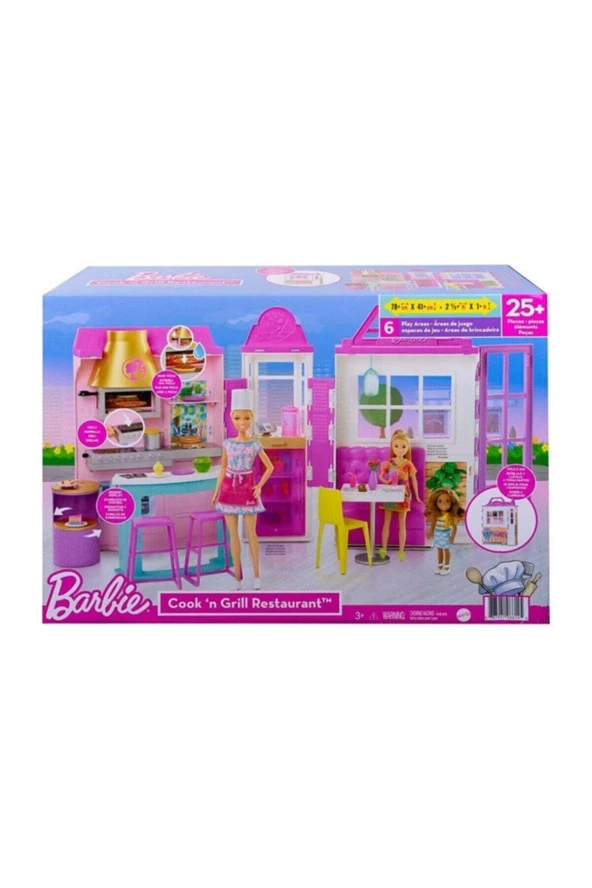 Barbie'nin Restoranı Oyun Seti 30'dan Fazla Parçası ve 6 Farklı Oyun Alanı İle