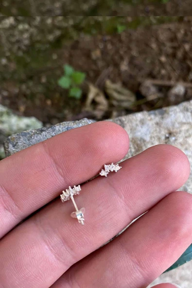 925 Ayar Gümüş Salyangoz Baget Zirkon Taşlı Minimal Kıkırdak Küpe Piercing - 4