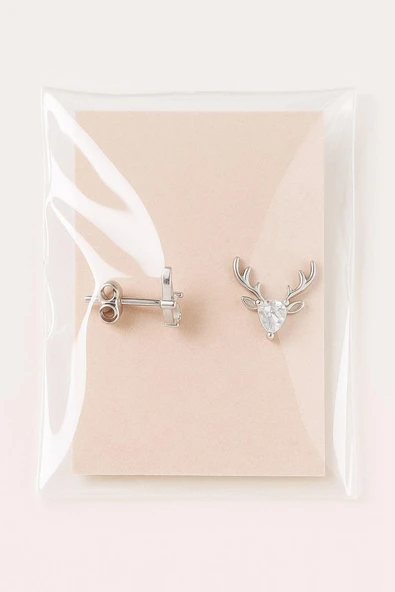 925 Ayar Gümüş Geyik Zirkon Taşlı Kıkırdak Küpe - 6