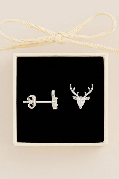 925 Ayar Gümüş Geyik Zirkon Taşlı Kıkırdak Küpe - 7