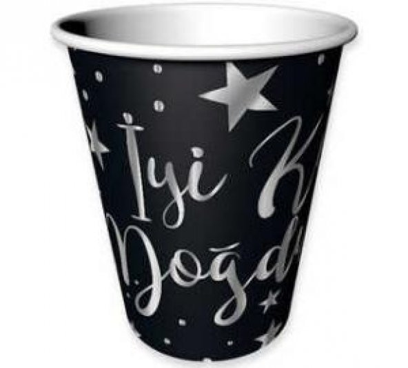 BARDAK SILVER İYİKİ DOĞDUN VARAKLI SİYAH 6 ADET ürün görseli