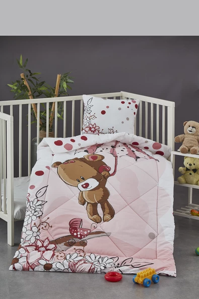 Komfort Home Baskılı %100 Pamuklu Silikon Elyaf Bebek Yorganı+Yastık