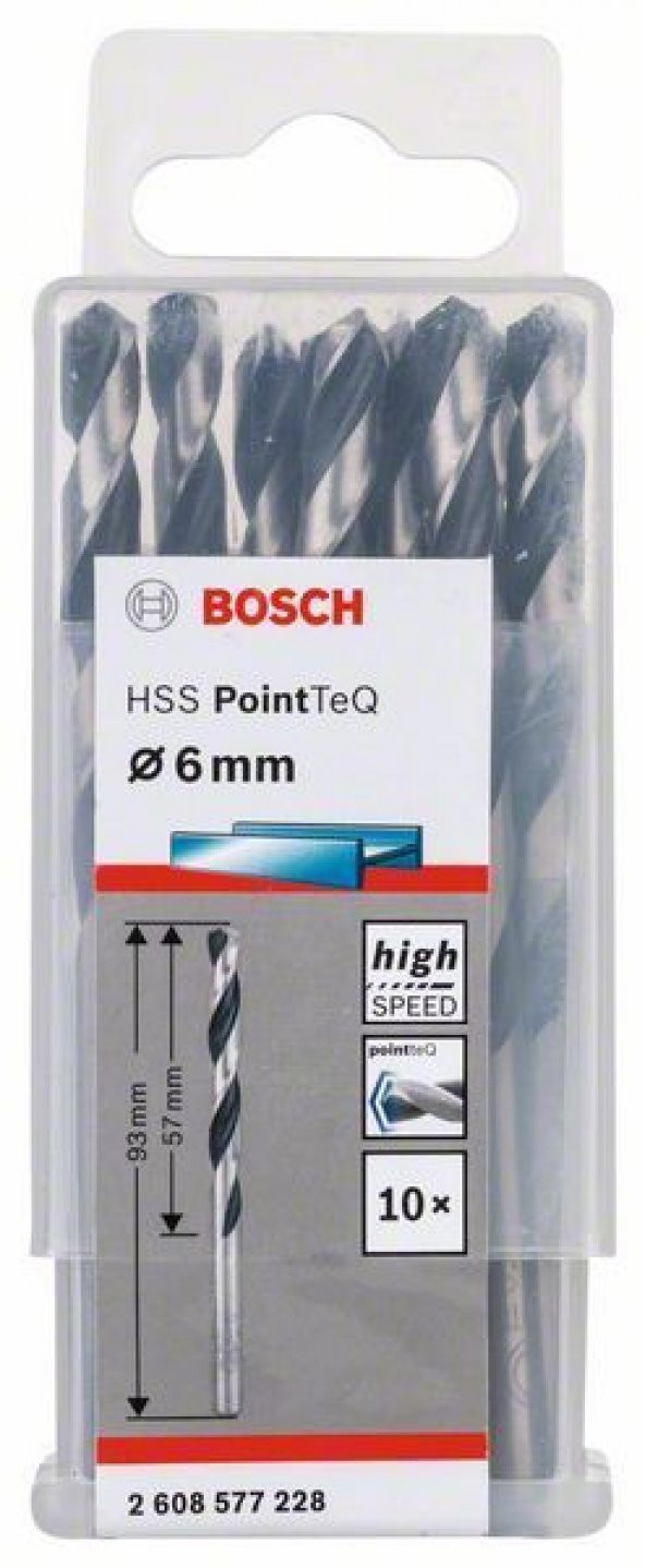 Bosch HSS PointTeQ Matkap Uç Metal 6x57x93mm 10 Parça