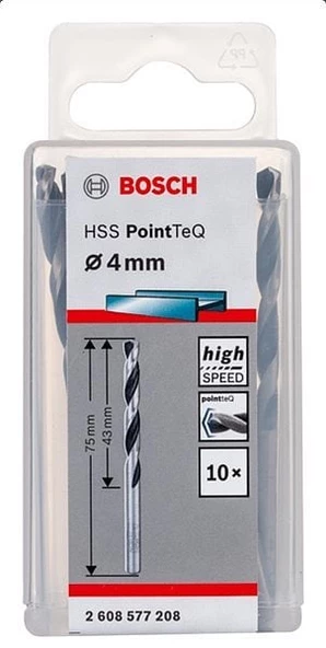 Bosch HSS PointTeQ Matkap Uç Metal 4x43x75mm 10 Parça