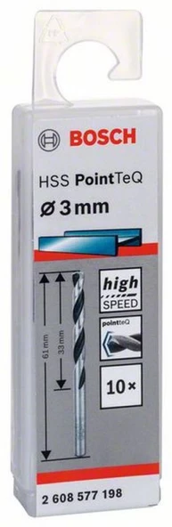 Bosch HSS PointTeQ Matkap Uç Metal 3x33x61mm 10 Parça