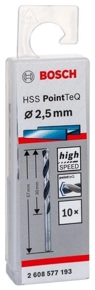 Bosch HSS PointTeQ Matkap Uç Metal 2.5x30x57mm 10 Parça