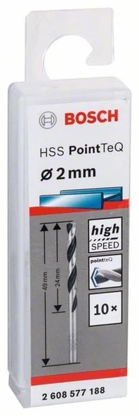 Bosch HSS PointTeQ Matkap Uç Metal 2x24x49mm 10 Parça