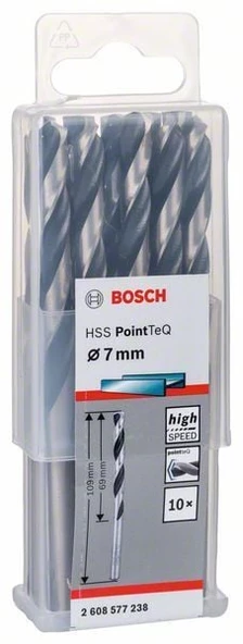 Bosch HSS PointTeQ Matkap Uç Metal 7x69x109mm 10 Parça