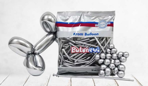 BALON KROM PARLAK SOSİS GÜMÜŞ 50 ADET - Resim 2