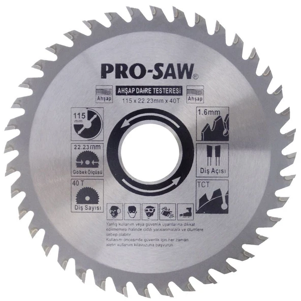 ProSaw PS51202 Ahşap Daire Testere Bıçağı 115x22.23mm 40Diş