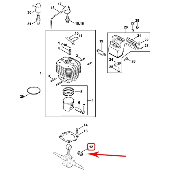 Stihl 9512-003-4080 Piston Rulmanı 15x19x19.5 - Stihl 070, 090, MS720 - Resim 2