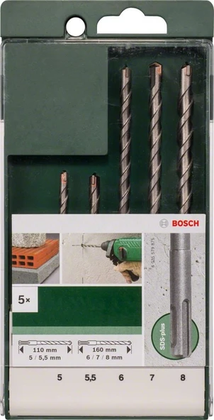 Bosch - SDS Plus Kırıcı Delici Matkap Ucu Seti 5 Parça (5,5,5 x 110, 6,7,8 x 160 mm) - Resim 2