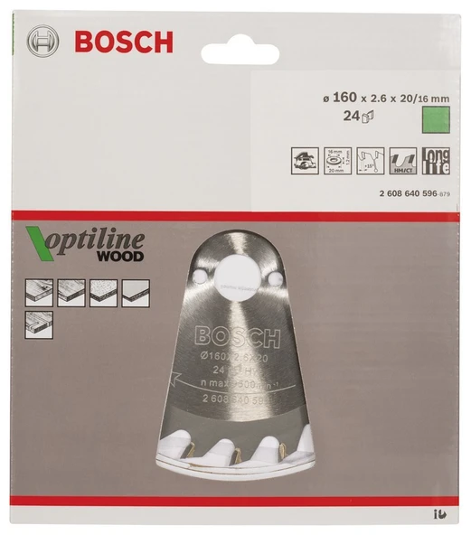 Bosch - Optiline Serisi Ahşap için Daire Testere Bıçağı 160*20/16 mm 24 Diş - 2