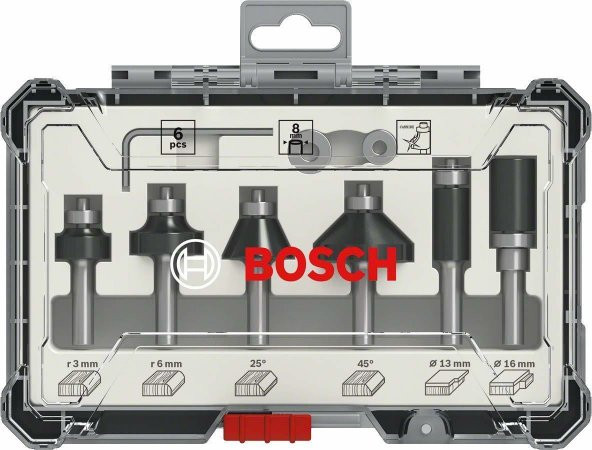 Bosch Pro Freze Seti 6lı Karışık 8mm Şaftlı