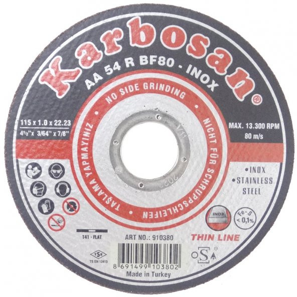 Karbosan 910380 AA 54 R BF80 Metal Kesme Diski Inox 115x1.0x22.23mm