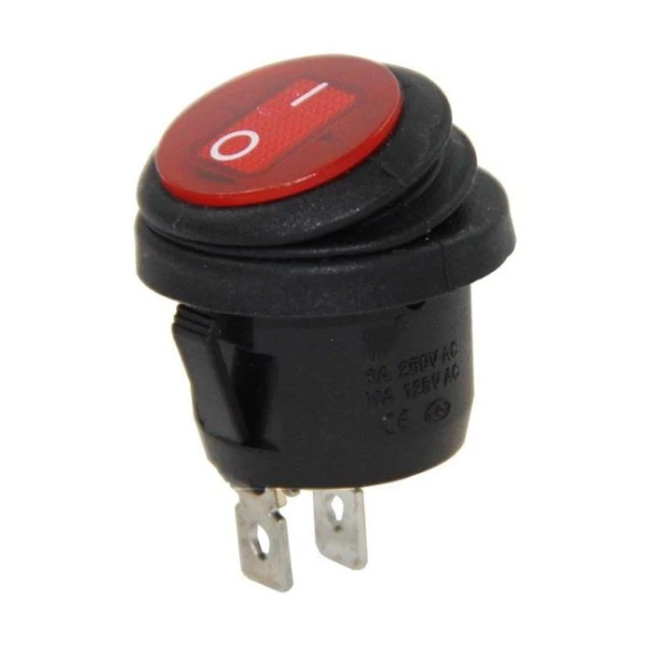 IC-133W  Yuvarlak Işıksız Anahtar On-Off 2P Kırmızı Körüklü ürün görseli