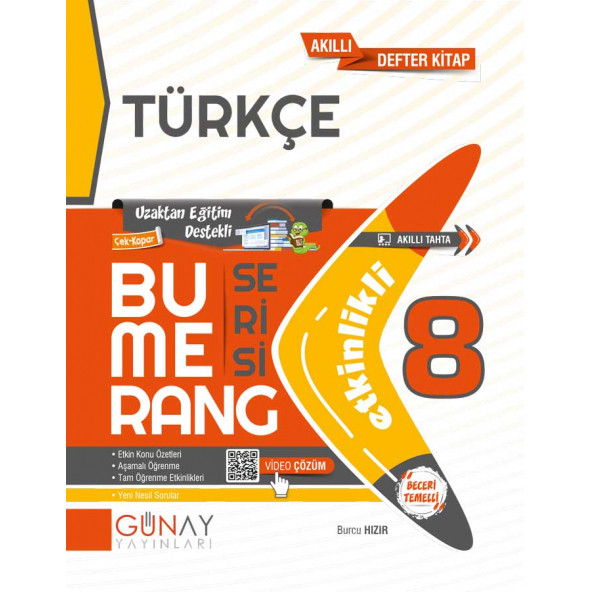Günay Yayınları Bumerang 8. Sınıf Türkçe Etkinlikli Soru Bankası 2022-2023