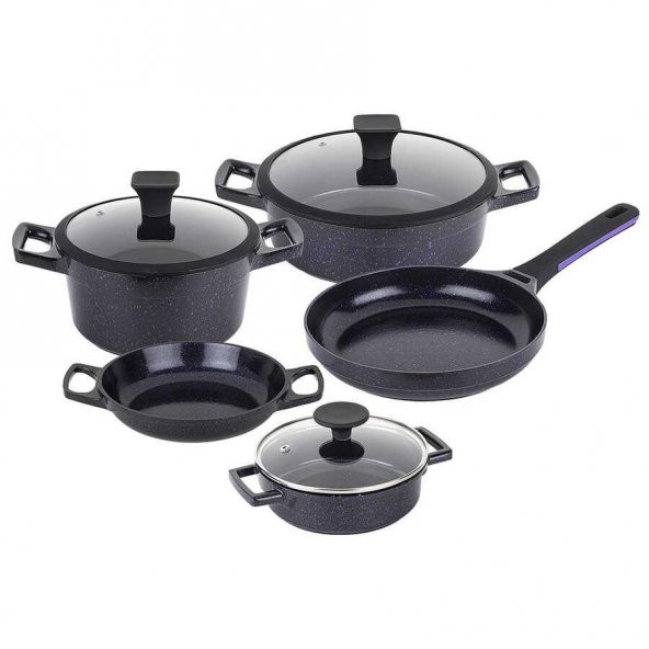 TANTİTONİ DÖKÜM YAPIŞMAZ KAPLAMALI İNDÜKSİYON TABANLI MOR 8 PARÇA TENCERE SETİ