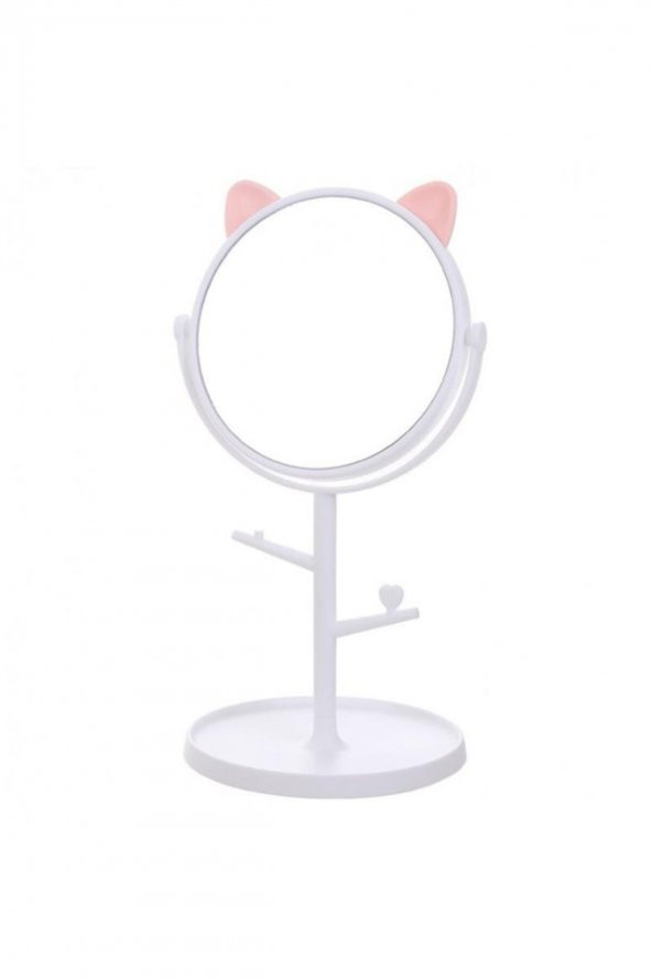 Kedi Kulaklı Masa Üstü Askılıklı Makyaj Aynası- Beyaz