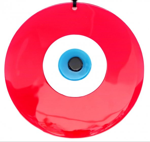 Nazar Boncuklu 20 Santimetre El Yapımı Kırmızı Cam Duvar Süsü Nazarlık - Resim 2