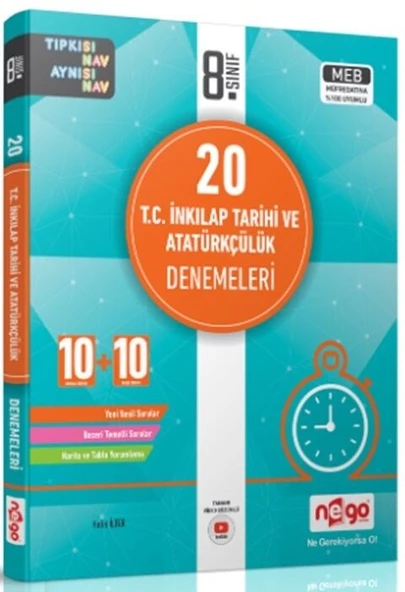 8. Sınıf T.C İnkılap Tarihi ve Atatürkçülük 20li Branş Deneme Video Çözümlü Nego Yayınları