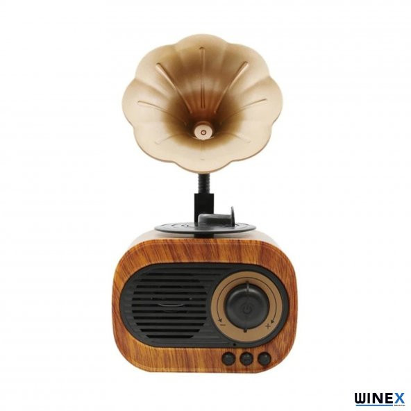Winex Wireless Nostalji Gramafon Speaker Fm Radyo+Sd Kart+UsbA+3.5mm Aux Girişli - 2