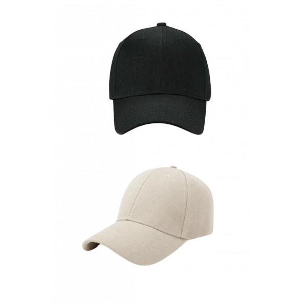 Unisex Ayarlanabilir Spor Kep Hat Şapka 2'li Siyah- Taş Rengi