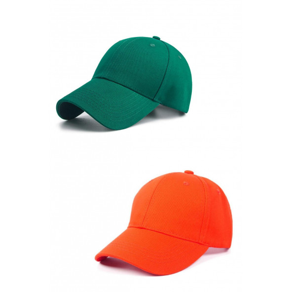 Unisex Ayarlanabilir Spor Kep Hat Şapka 2'li Yeşil-Turuncu