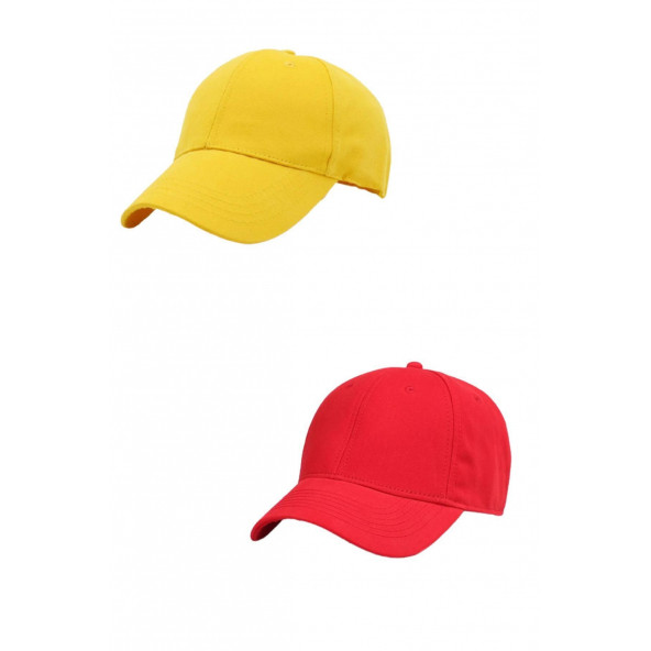 Unisex Ayarlanabilir Spor Kep Hat Şapka 2'li Sarı-Kırmızı
