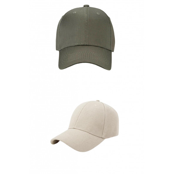 Unisex Ayarlanabilir Spor Kep Hat Şapka 2'li Haki- Taş Rengi