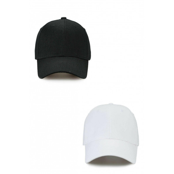 Unisex Ayarlanabilir Spor Kep Hat Şapka 2'li Siyah-Beyaz