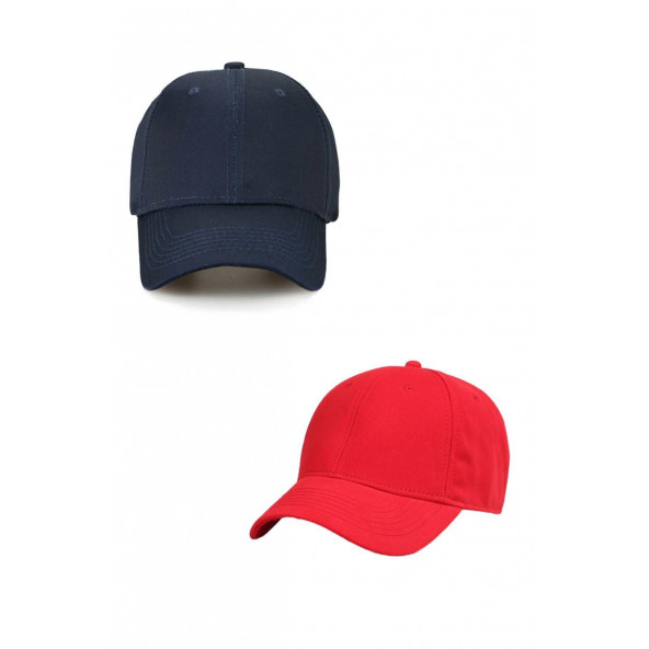 Unisex Ayarlanabilir Spor Kep Hat Şapka 2'li Lacivert-Kırmızı