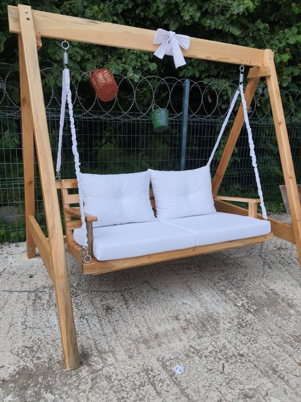 Berzz Buğlem Wooden KURDALE SALINCAK Bahçe Teras Balkon 140 CM İstenilen renkte minder
