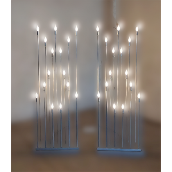 Şamdan Lambader ZLF 15 Mızraklı Model Led Ampüllü  Akrilik Gri Boya 2 Adet El Yapımı - 5