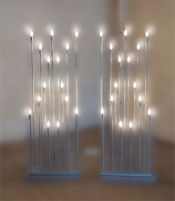 Şamdan Lambader ZLF 15 Mızraklı Model Led Ampüllü  Akrilik Gri Boya 2 Adet El Yapımı - 3